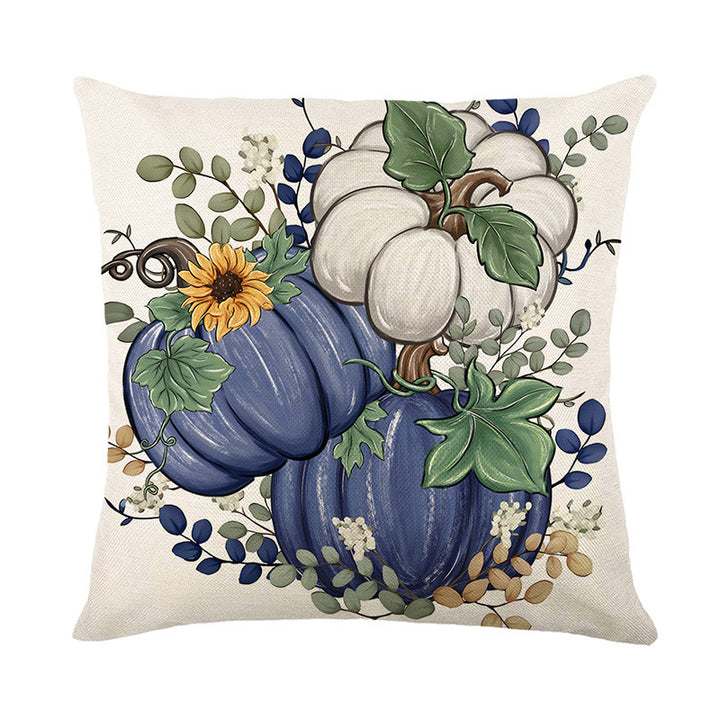 Seasonal Autumn Script Cushion Cover with Pumpkin and Leaf Line Art