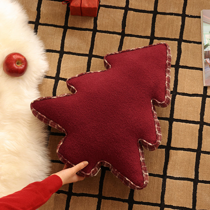 Samt-decorative pillow in Christmas tree shape with checkered piping