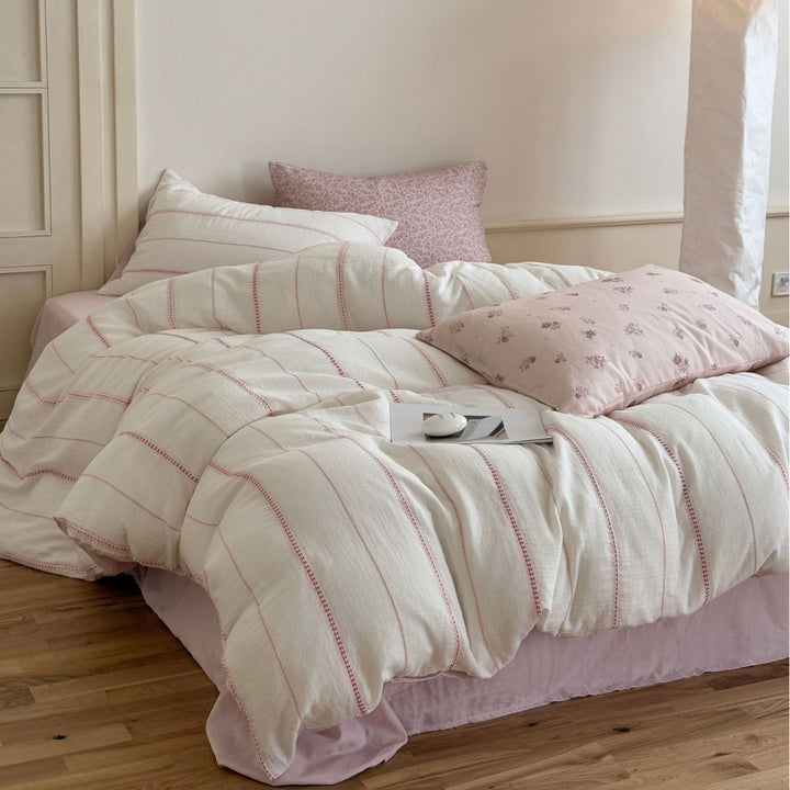 Cotton Gauze Striped Duvet Cover and Pillowcase Set