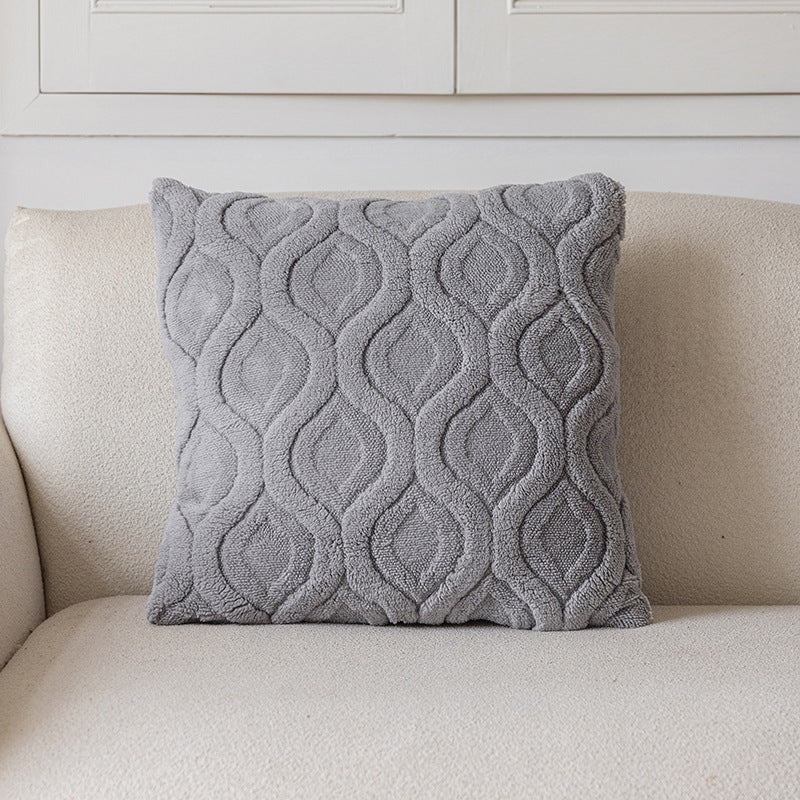 Plush Textured Lumbar Throw Pillow Cover with Embossed Wave Chenille Pattern