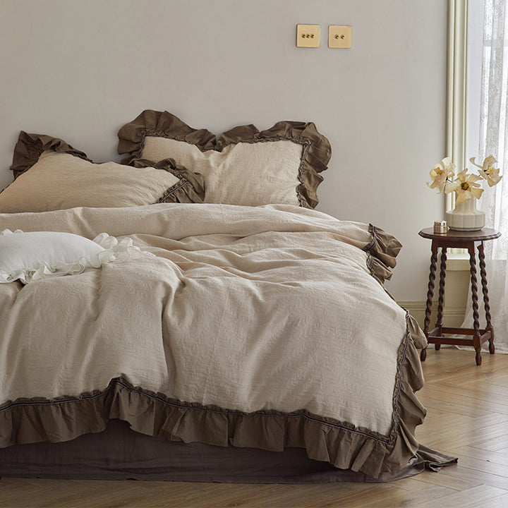Ruffled Linen-Blend Duvet Cover Set with Frilled Edge and Euro Shams