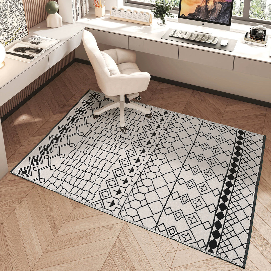 Modern flat-woven carpet runner with abstract geometric design