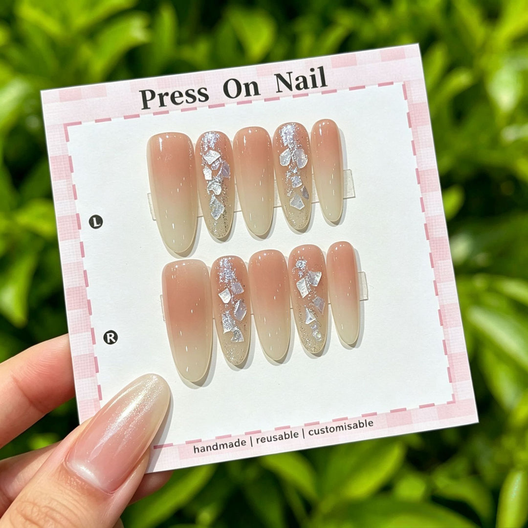 Decorative Press-On Nail Set with Gem Accents  1791774365