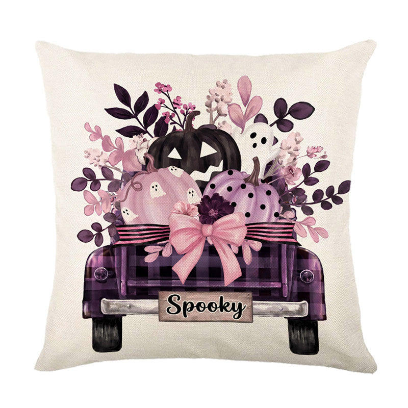 Halloween Ghost Cotton-Linen Square Throw Pillow Covers Set with Hidden Zipper
