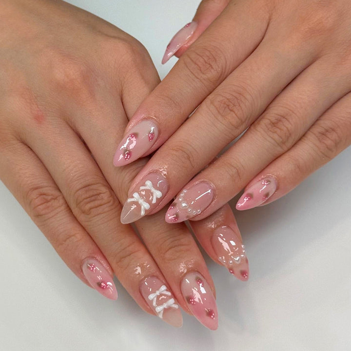 Artistic Stiletto Artificial Nails with Floral Accents Stornfield