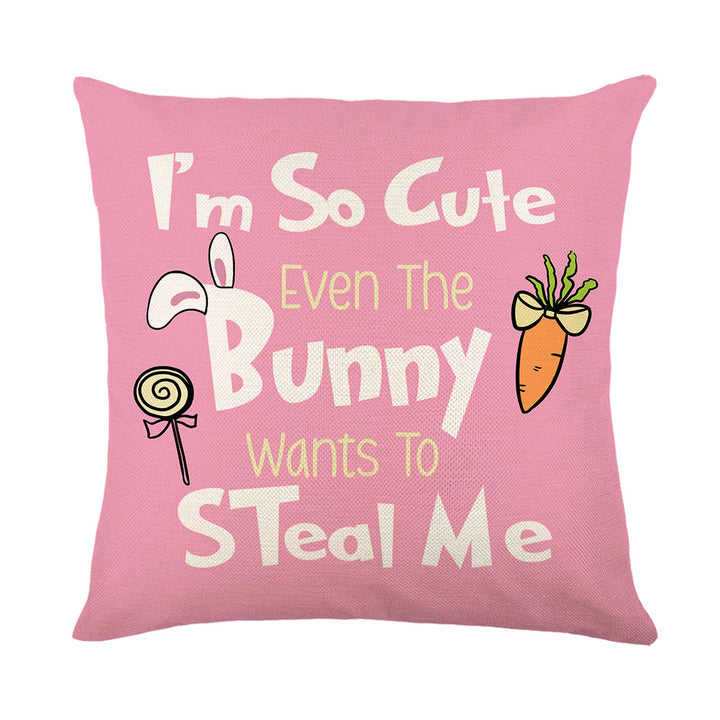 Spring Easter Cotton-Linen Square Decorative Throw Pillow Cover with 'Happy Easter' Script Print