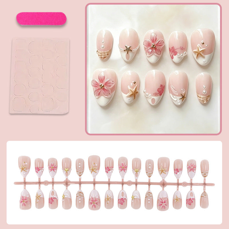 Artificial nail set with maritime details and floral accents Stornfield