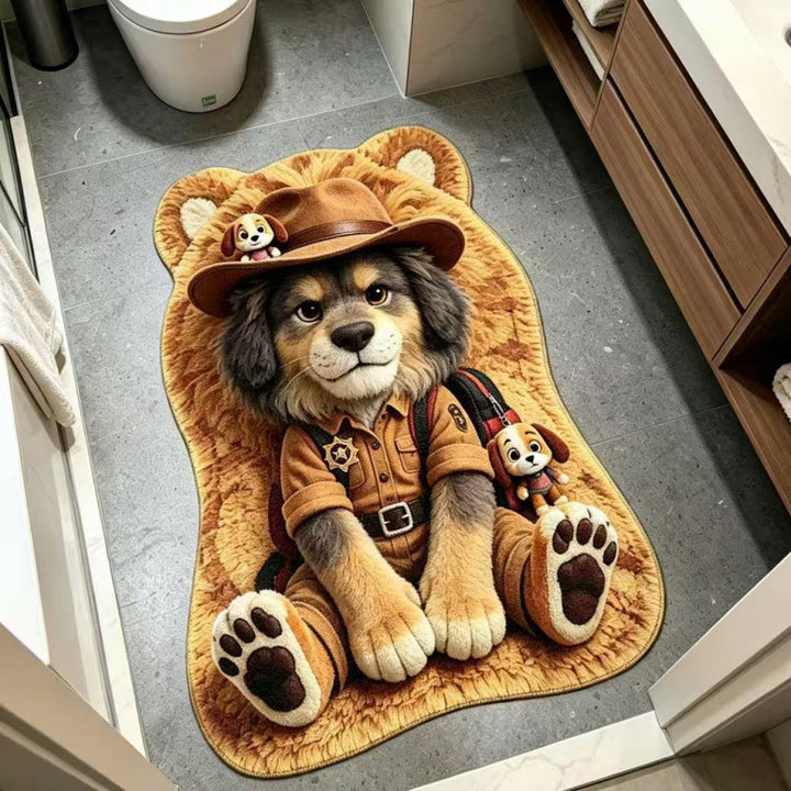 Cartoon Dog-Themed Plush Bath Mat for Bathroom