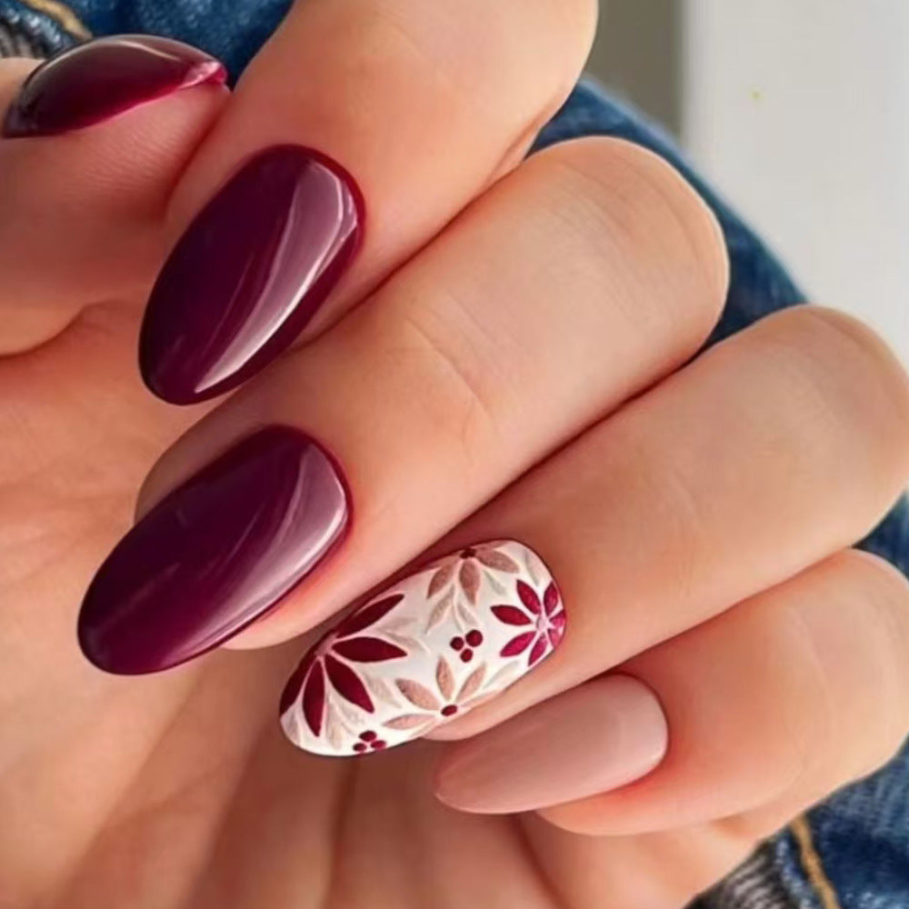 Elegant Floral-Accent Press-On Nails Stornfield