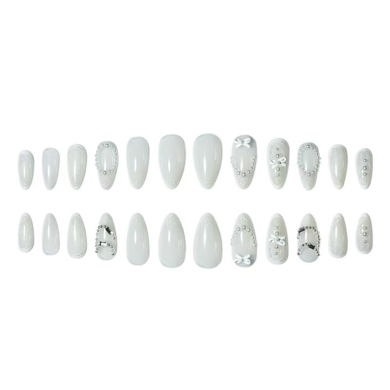 Elegant French Tip Lace Detail Press-On Nails Stornfield