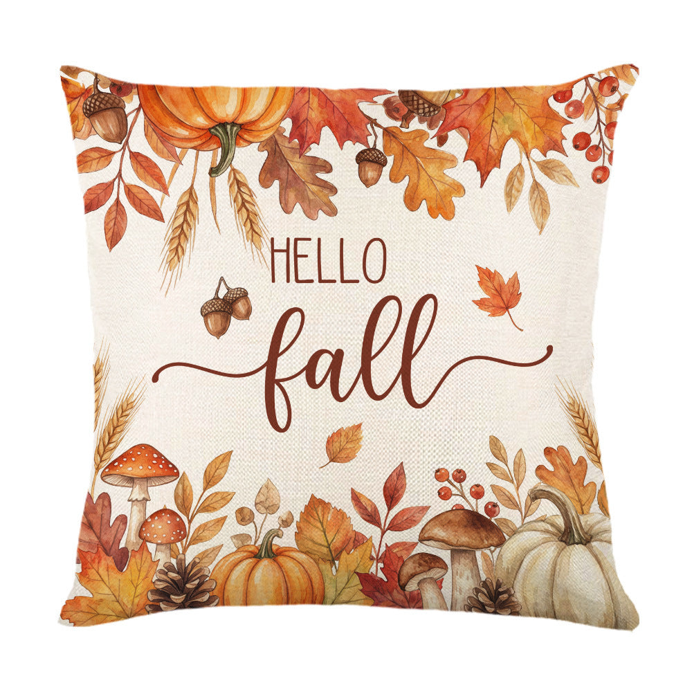Decorative Autumn Basket Pumpkin Sunflower Square Pillow Cover with Hidden Zipper