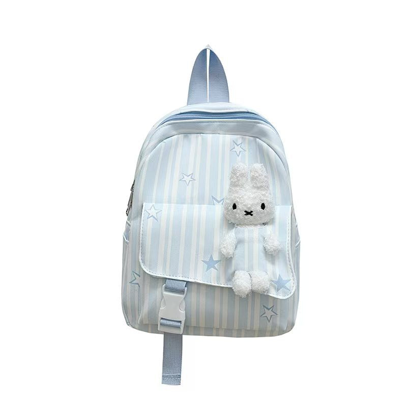 Backpack with Playful Checkered Pattern and Cute Plush Pendant Stornfield