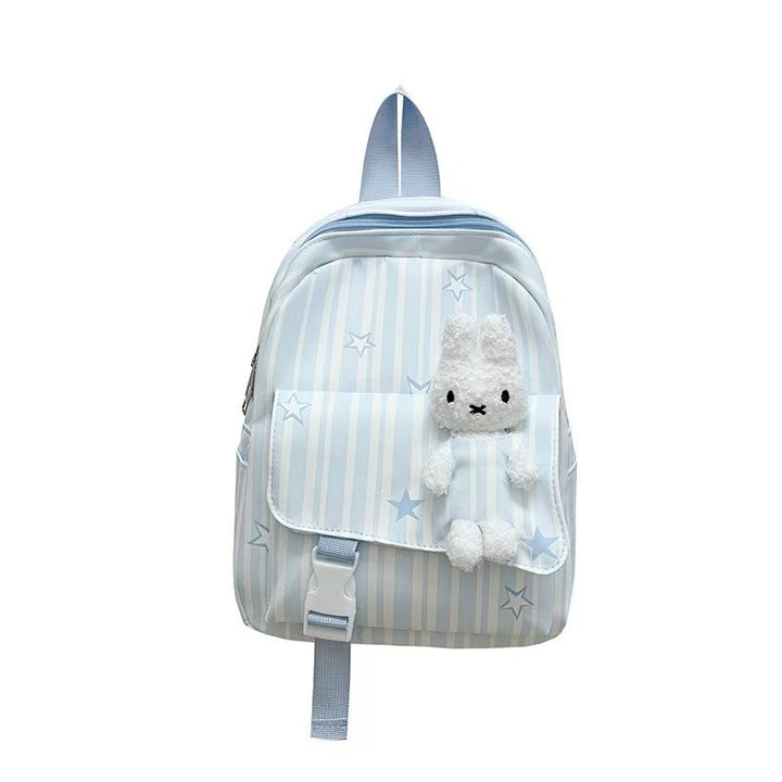 Backpack with Playful Checkered Pattern and Cute Plush Pendant Stornfield