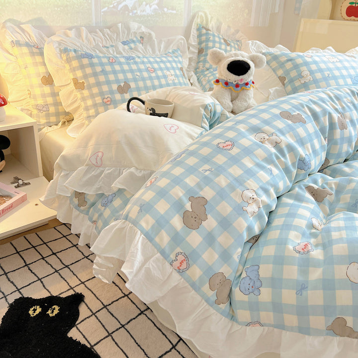 Ruffled Frilled Cotton Cartoon Animal Duvet Cover & Pillow Sham Set