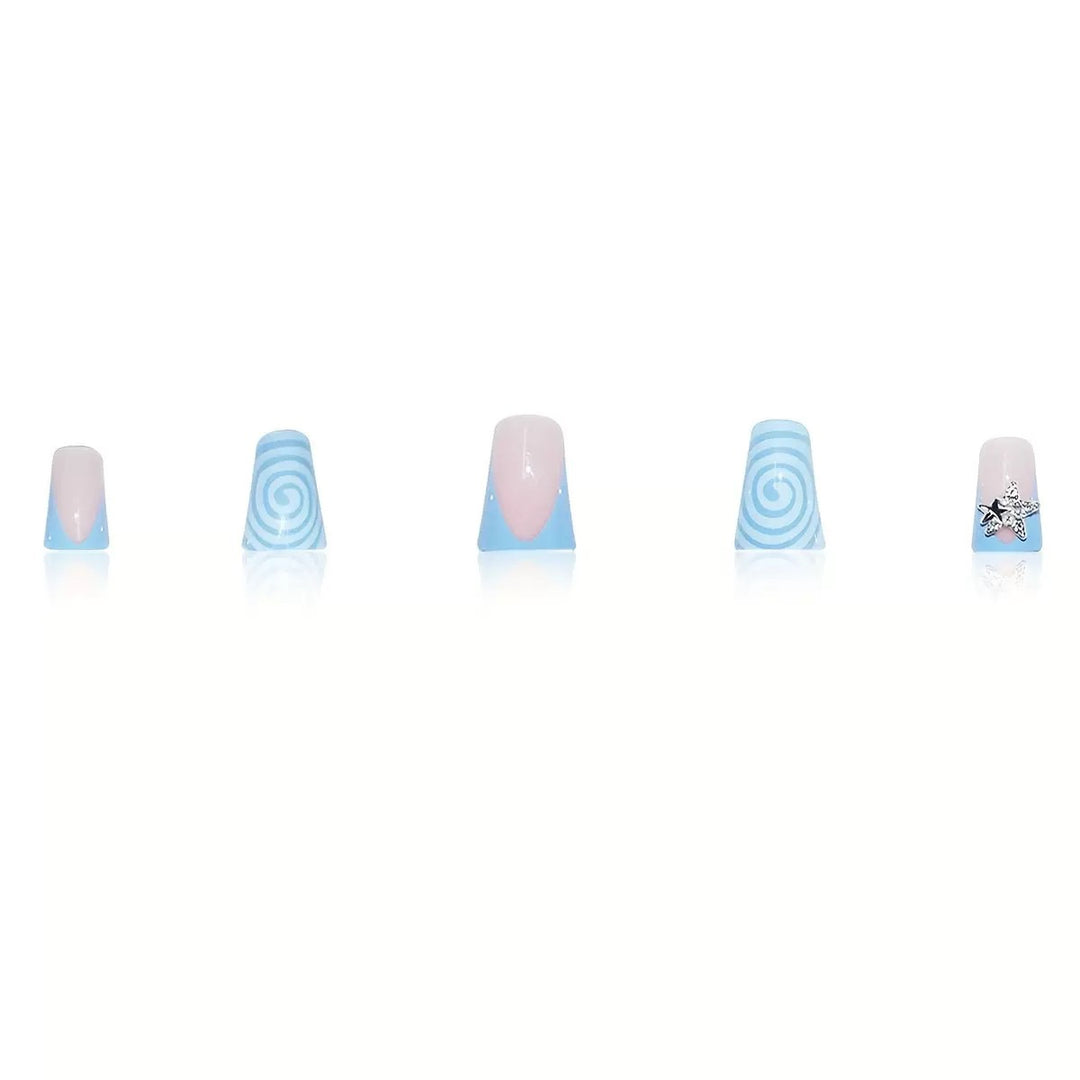 Artistic Long Press-On Nail Design with 3D Star Accents Stornfield