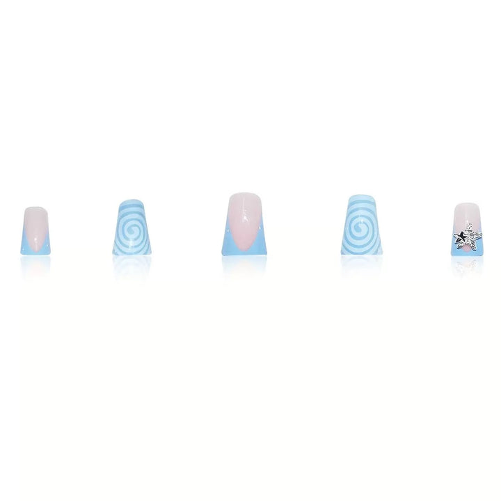 Artistic Long Press-On Nail Design with 3D Star Accents Stornfield