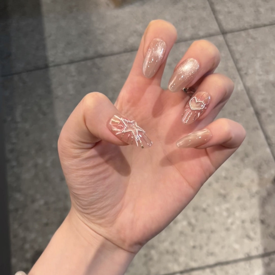 Fashionable Press-On Nail Set with Glamorous Star and Heart Designs Stornfield