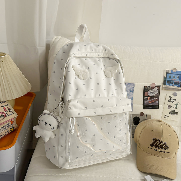 Polka Dot Patterned Backpack with Playful Wing Accents Stornfield