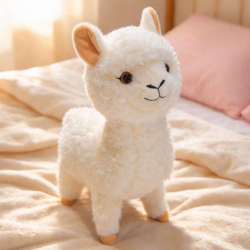 Standing Curly-Fur Alpaca Plush Cuddle Companion with Embroidered Face Stornfield
