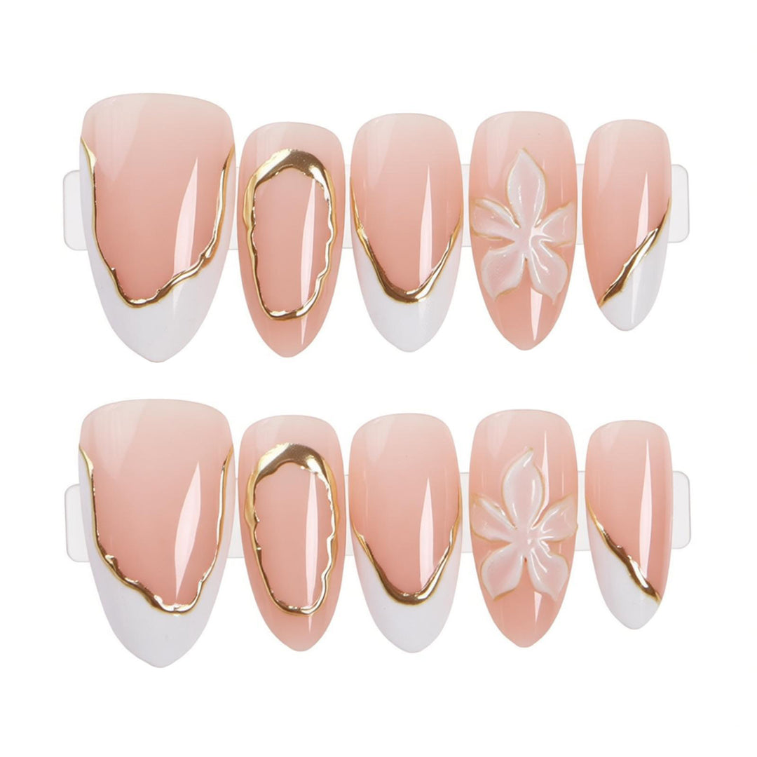 Elegant Press-On Nail Set with Gold Accents Stornfield
