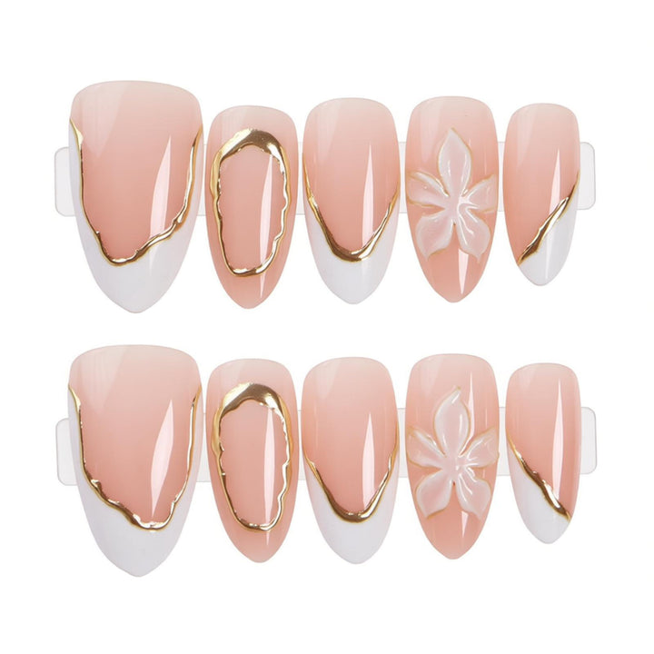Elegant Press-On Nail Set with Gold Accents Stornfield