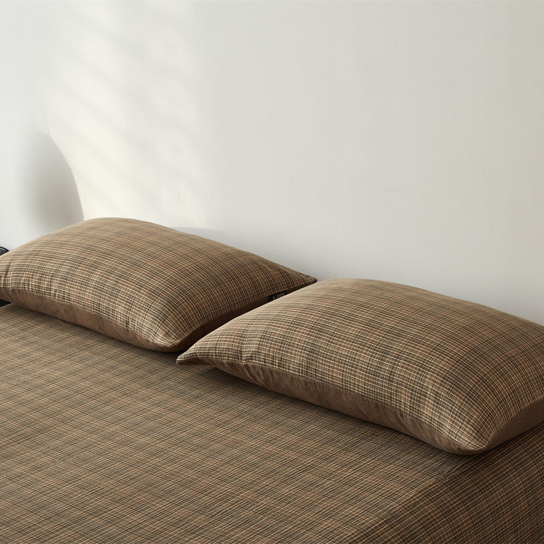 Plaid Brushed Cotton Sheet Set with Deep-Pocket Fitted Sheet & Envelope Pillowcases