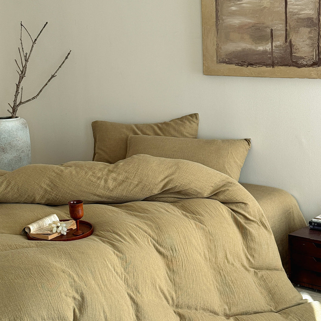 Textured Slub Cotton-Linen Duvet Cover Set with Envelope Shams