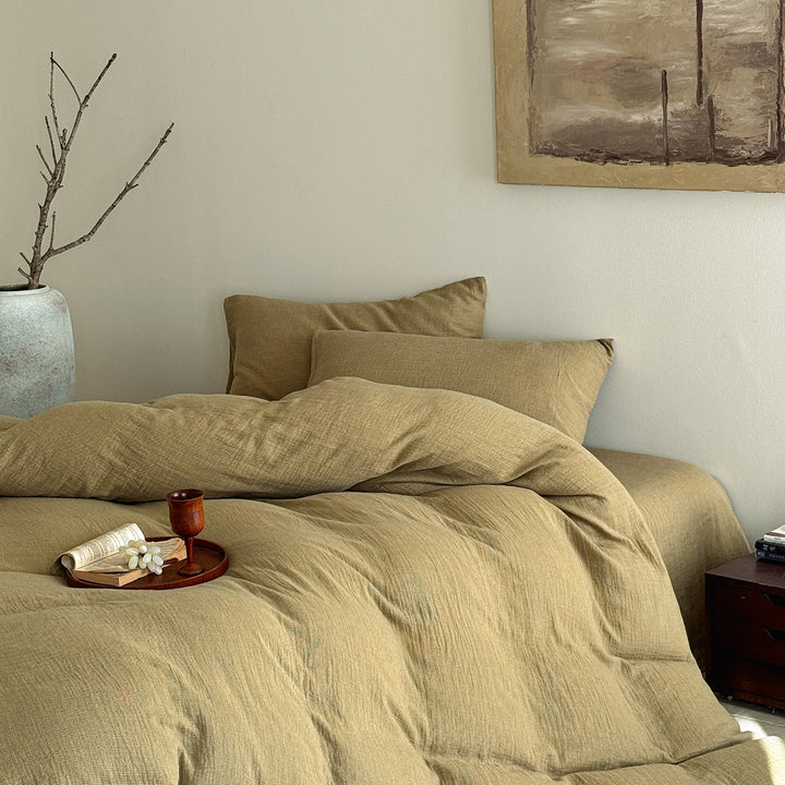 Textured Slub Cotton-Linen Duvet Cover Set with Envelope Shams