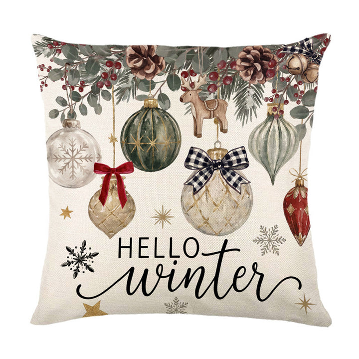 Christmas Decorative Throw Pillow Cover Linen-Cotton Blend Festive Tree Print