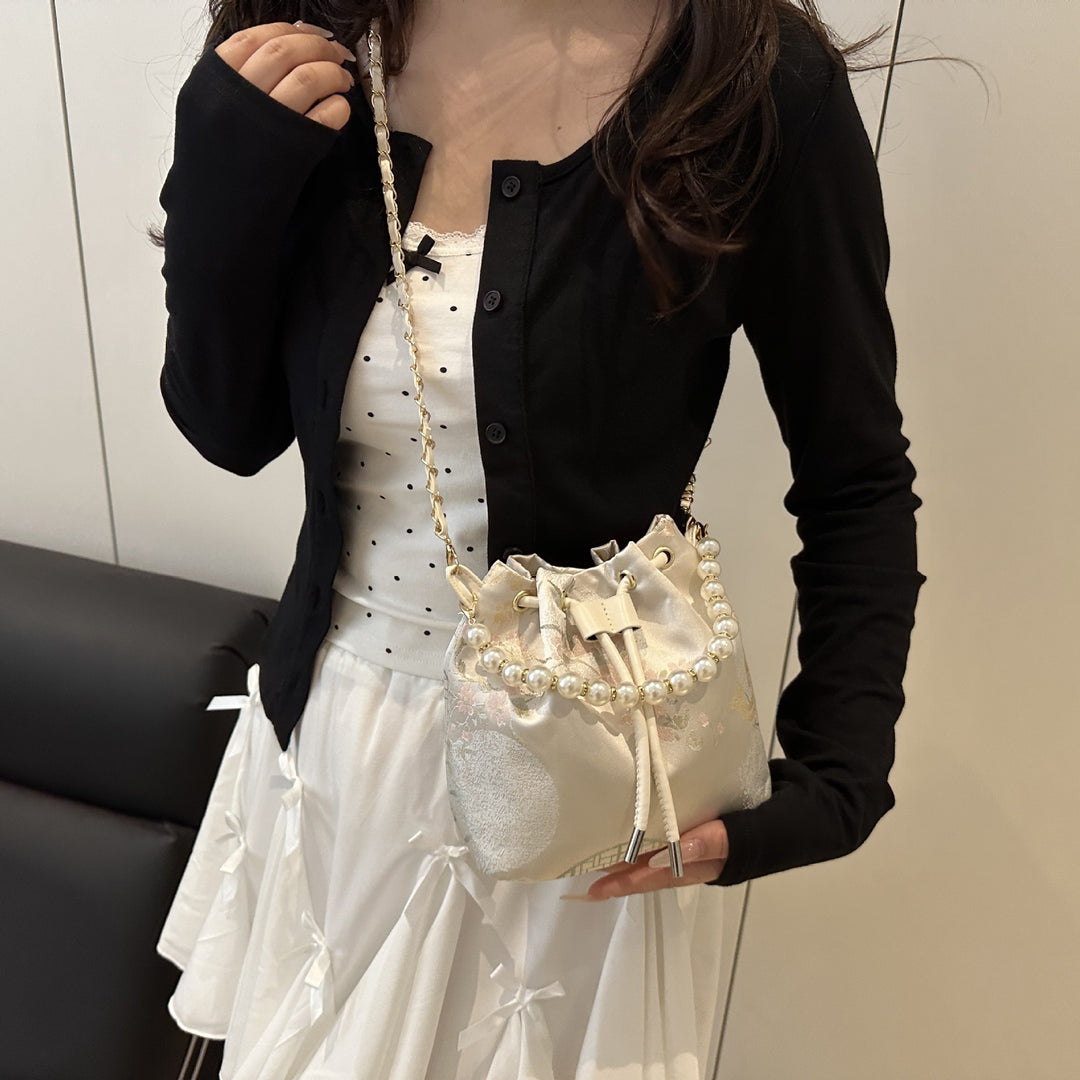 Elegant Floral Print Drawstring Bucket Bag Stornfield