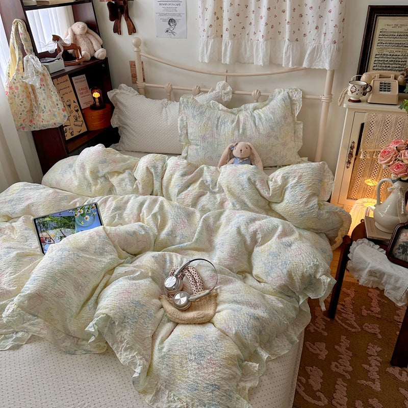 Ruffled Floral Print Comforter Set
