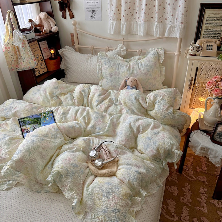 Ruffled Floral Print Comforter Set