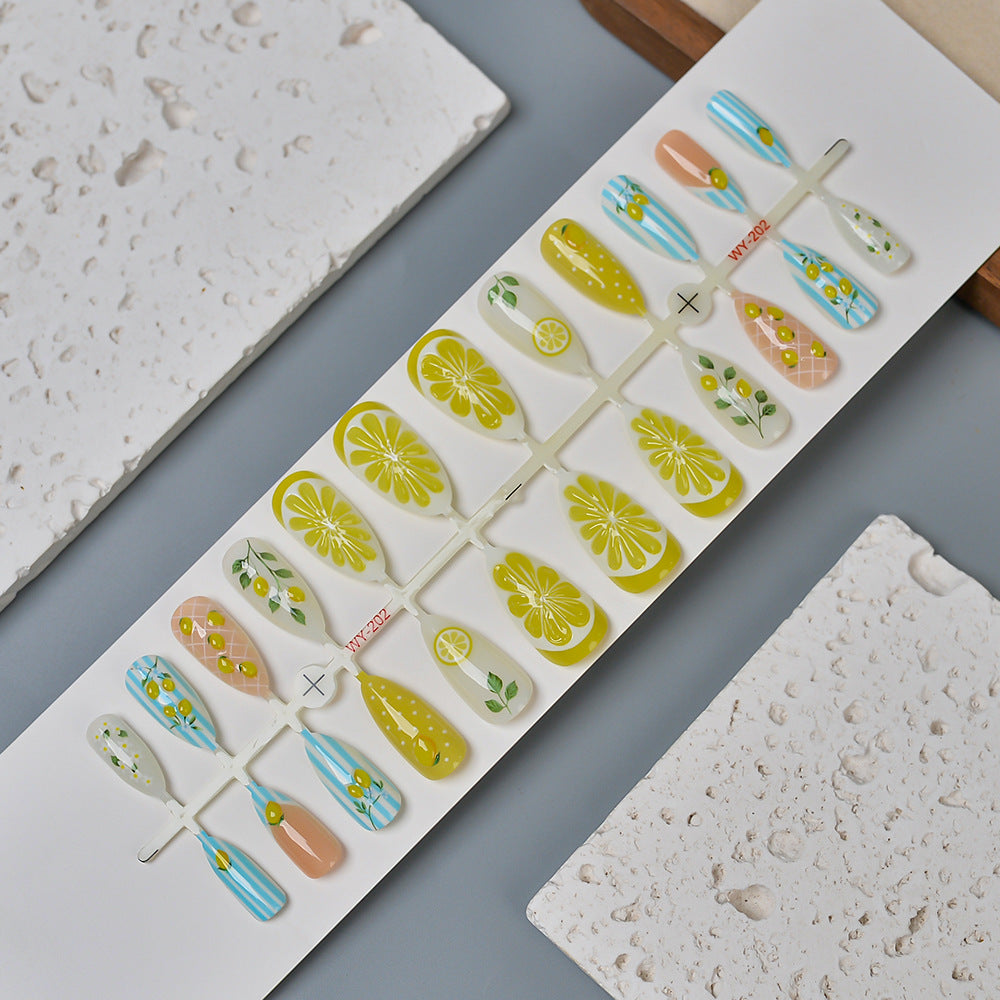 Fruity Lemon-Themed Press-On Nail Art Set Stornfield