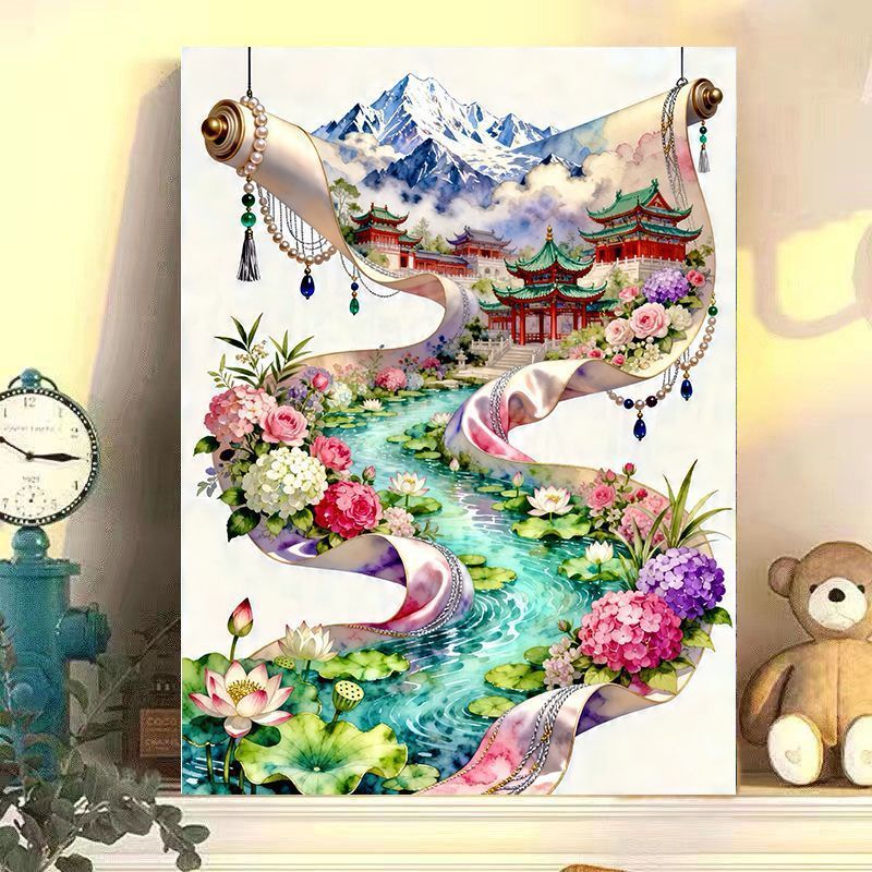 Elegant Chinese Landscape Scroll Art Print Stornfield
