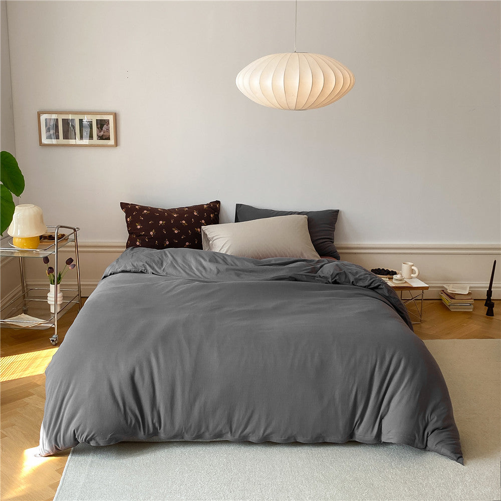 Washed Cotton Duvet Cover Set with Breathable Percale Weave, Deep Corner Ties & Envelope Pillowcases