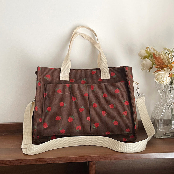 WoStylish Multi-Pocket Strawberry Print Canvas Tote Bag Stornfield