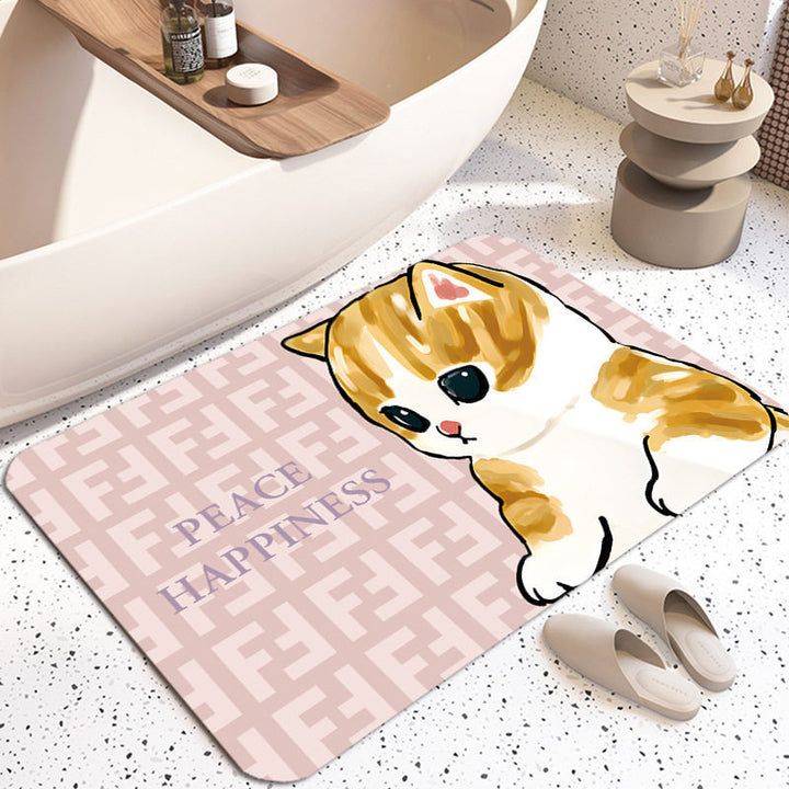 Cute Cat-Themed Plush Bath Mat