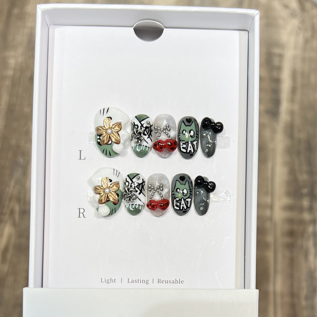 Playful Character Design Press-On Nail Art Set Stornfield