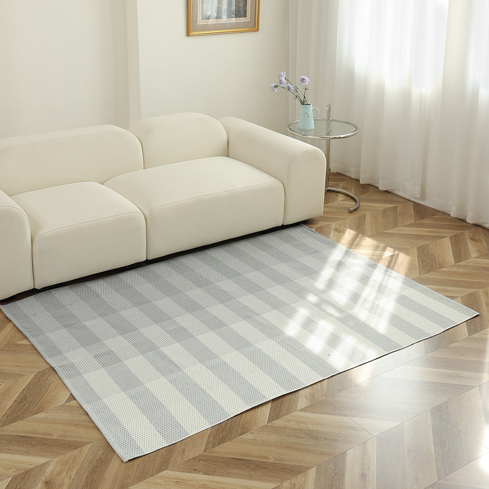 Flat-woven striped living room rug with low pile and non-slip backing
