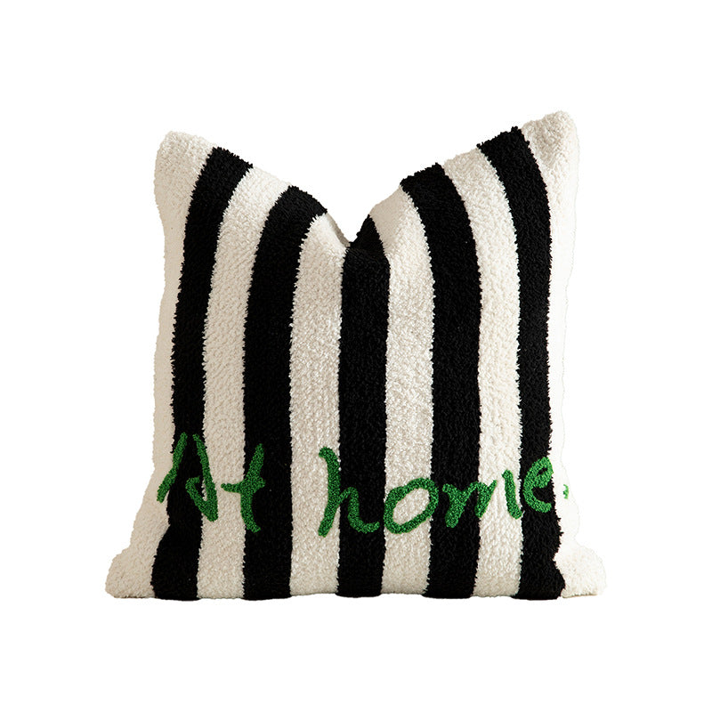Striped bouclé decorative pillow with embossed loop structure and lettering embroidery Stornfield