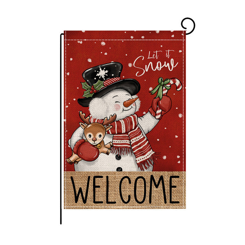 Holiday Welcome Burlap Garden Flag with Vintage Santa Illustration