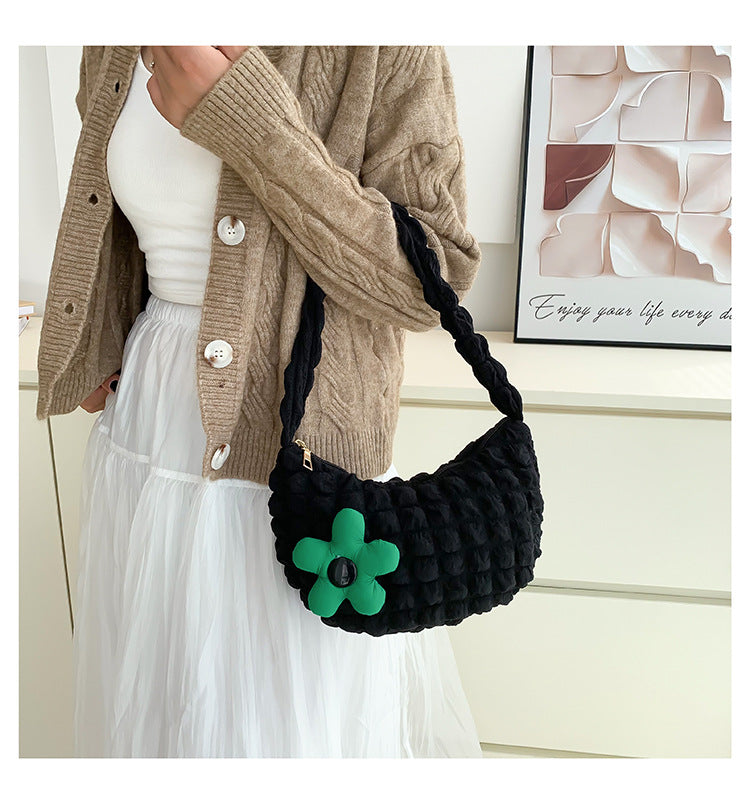 Floral Accent Textured Handbag