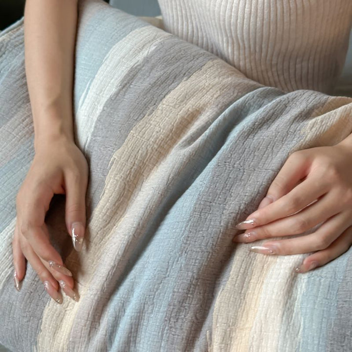 Pastel Striped Cotton-Linen Duvet Cover Set with Textured Seersucker Finish