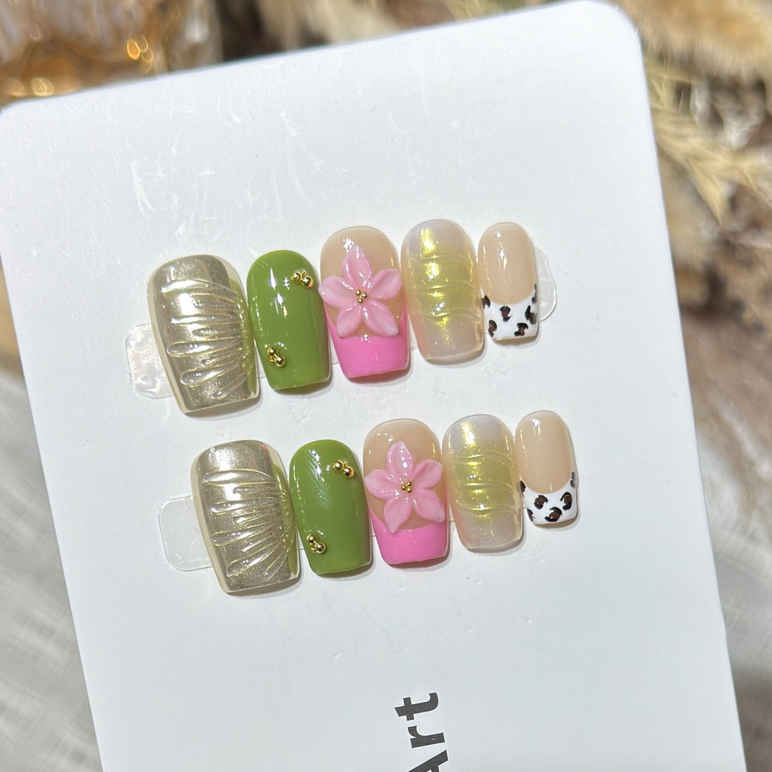 Designer Floral Acrylic Press-On Nail Set Stornfield