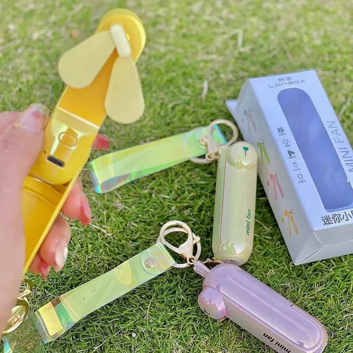 Unisex One Size Rechargeable Keychain Handheld Mini Fan with Wrist Strap and Novel Frog Charm Stornfield