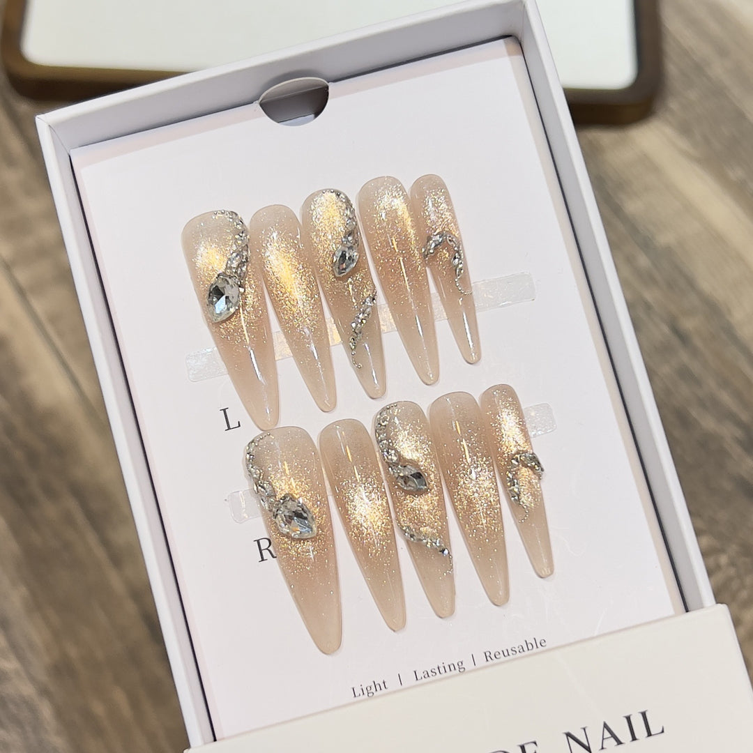 Decorative Stiletto Press-On Nail Art Set with Crystal Accents Stornfield
