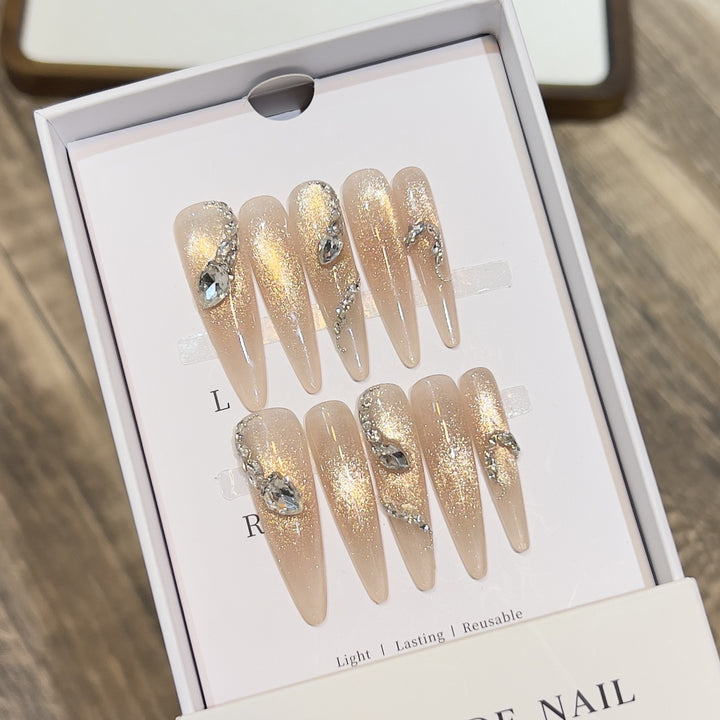 Decorative Stiletto Press-On Nail Art Set with Crystal Accents Stornfield