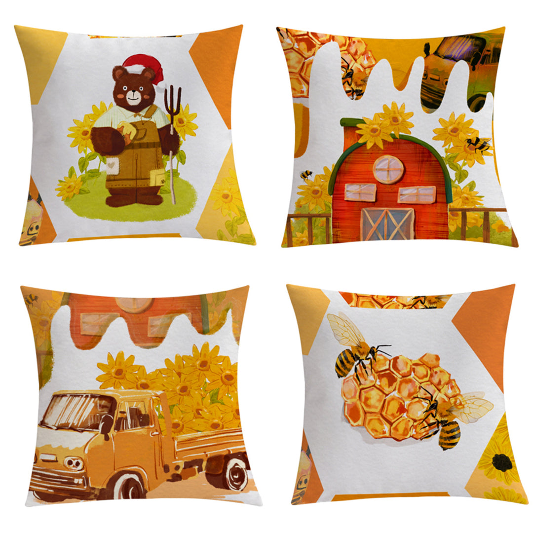 Square decorative cushion cover with detailed bee and honeycomb print Stornfield