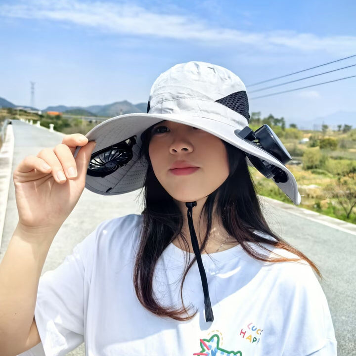 air-cooled sun hat with removable USB fans and wide neck protection Stornfield