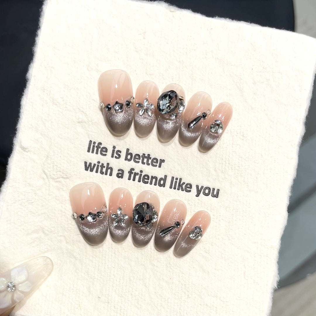 Elegant Rhinestone-Finish Press-On Nail Art Set